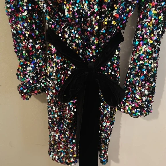 Fun long sleeve fashion nova puffed shoulder sequin mini dress - Picture 5 of 6